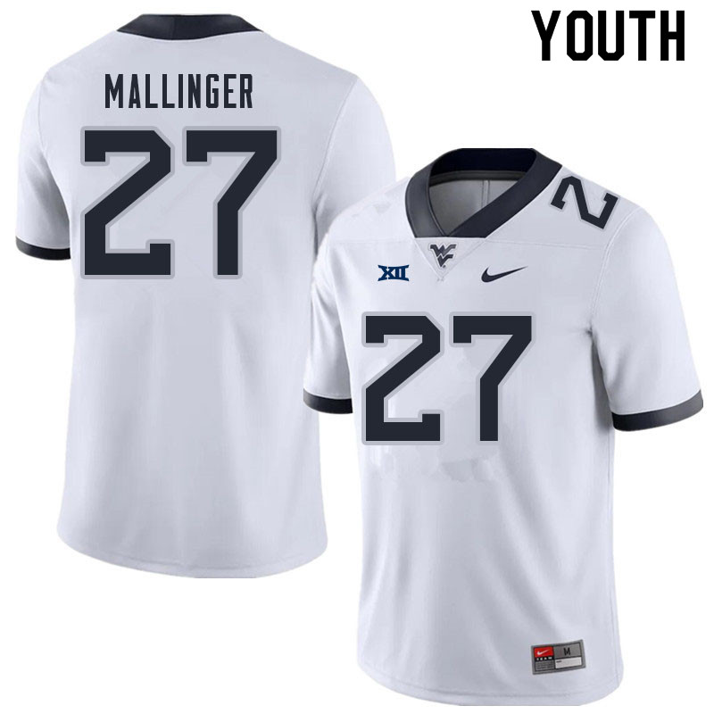 Youth #27 Davis Mallinger West Virginia Mountaineers College Football Jerseys Sale-White - Click Image to Close